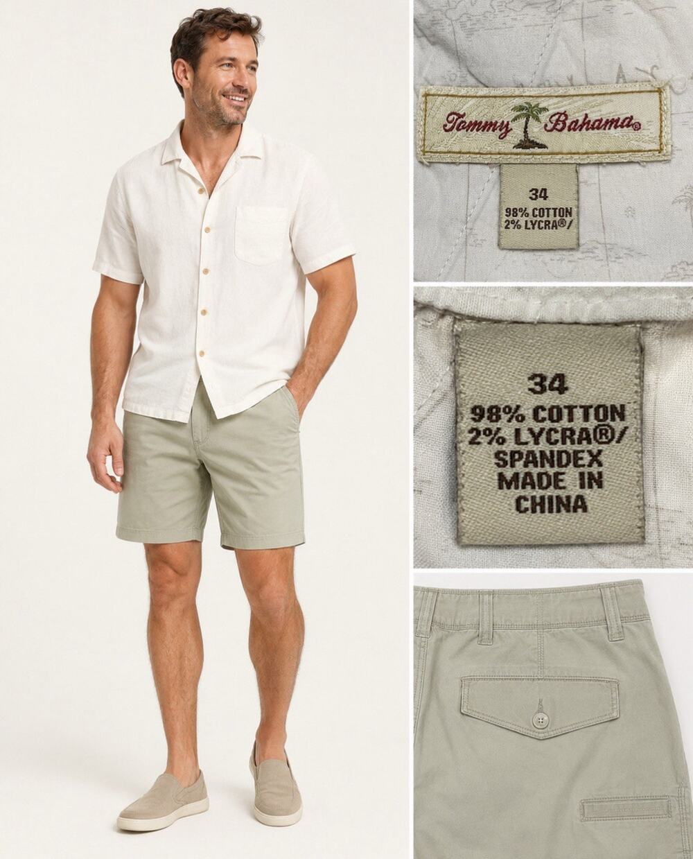 Coastal Resorts Tommy Bahama Men's Flat Front Cotton Shorts Size 34 Sage Green